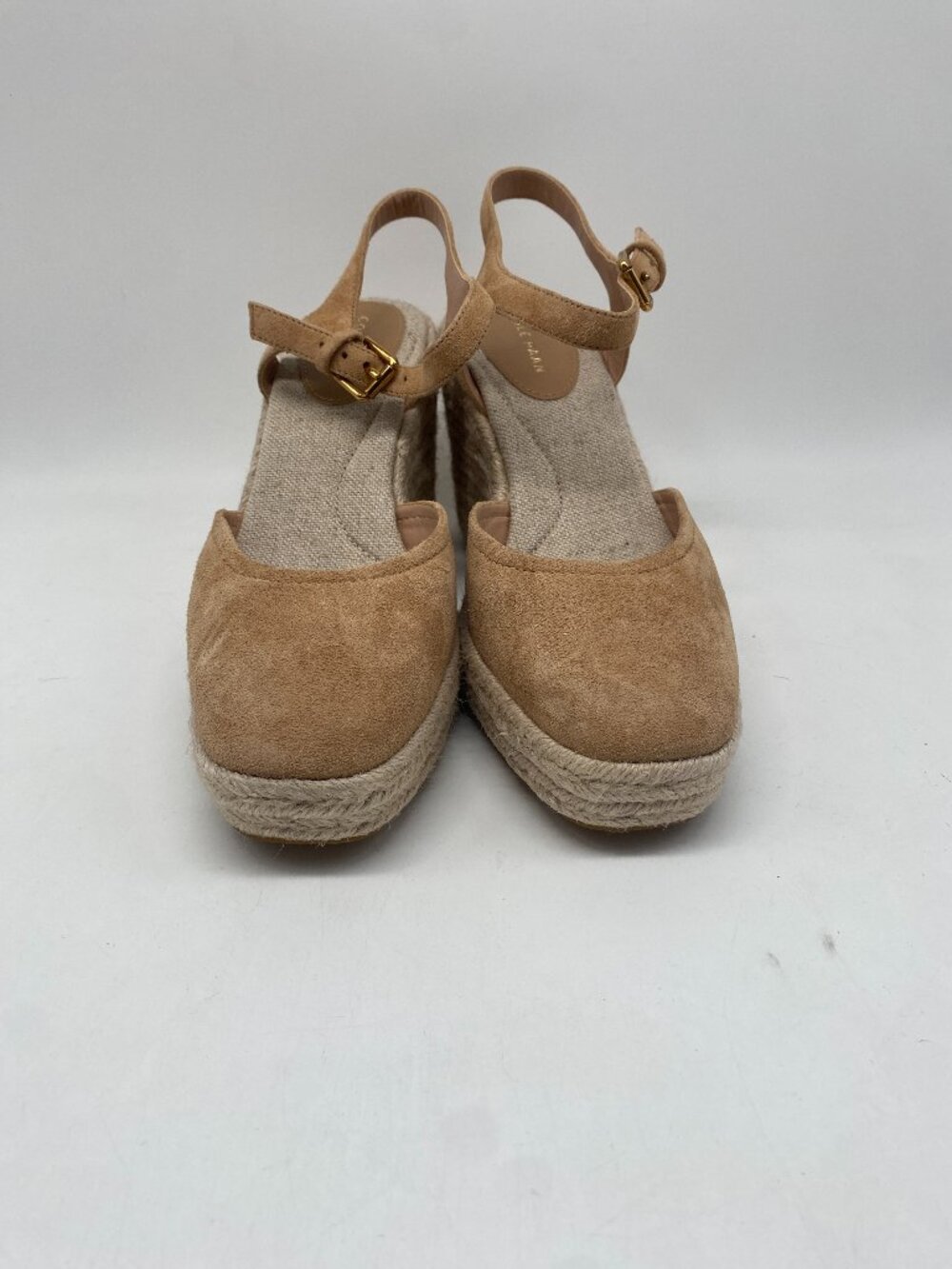 Women's Tan Espadrille Wedge Sandals with Ankle Strap